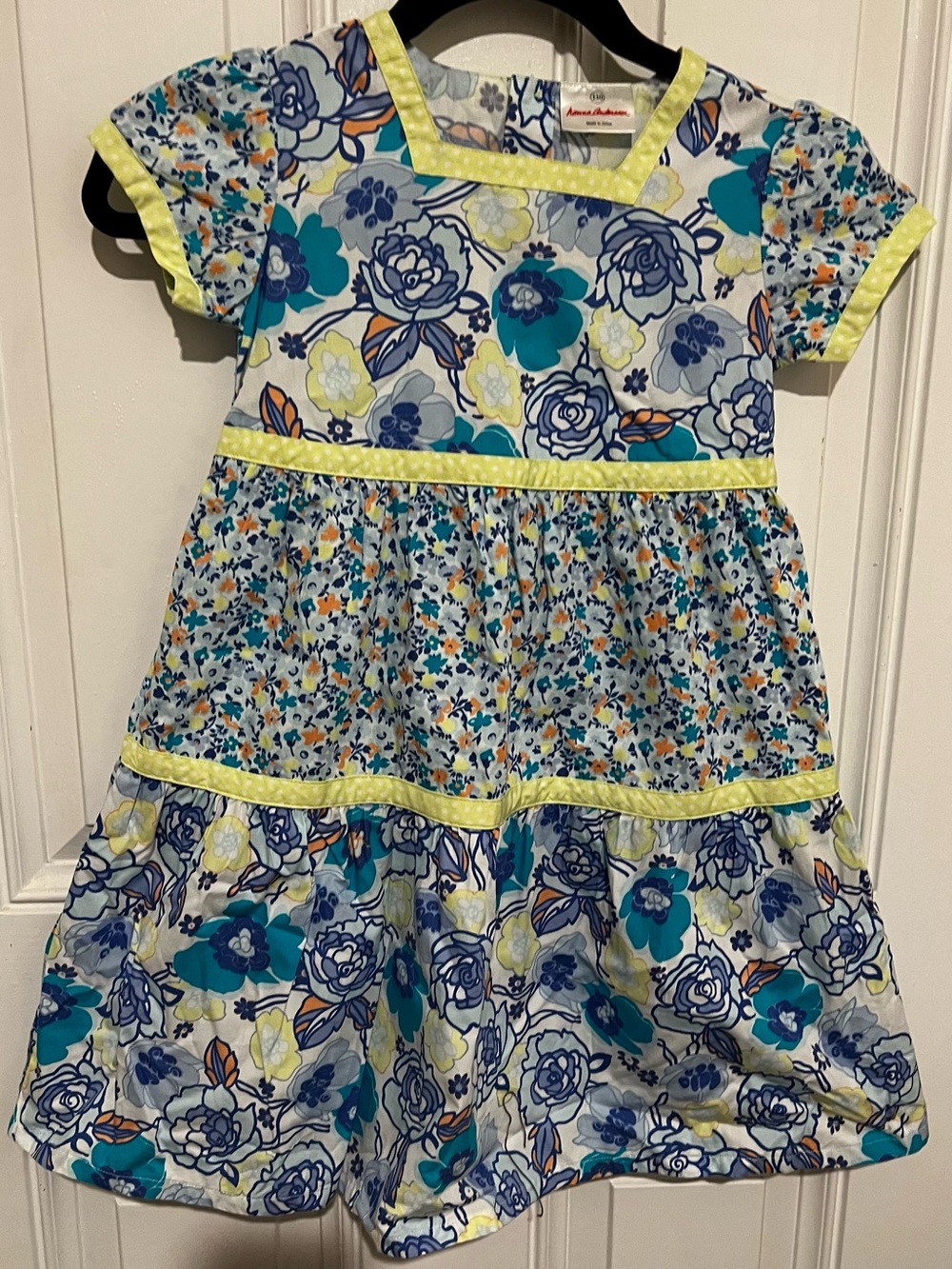 Girls Hanna Andersson Sz 110 / US Sz 5 Cotton Dress Floral Tiered Blue Summer